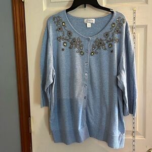 Christopher& Banks-2X-blue-button up, 3/4 sleeve, embellished, cardigan sweater.